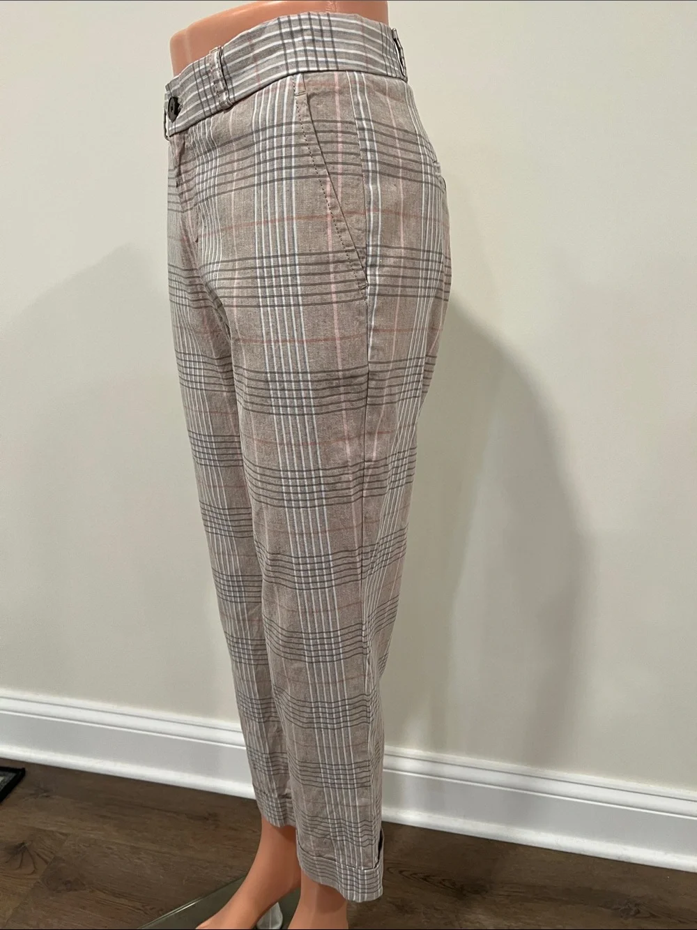 Banana Republic Avery Plaid Linen/Cotton Blend Plaid Ankle Pants Size 2